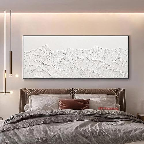 ZHMANLUCK Grande affiche encadrée blanche d'art 3D abstraite, peinture sur toile plate, images d'art mural, décoration murale moderne pour chambre à coucher, 65x130 cm (26x52 pouces) avec cadre noir