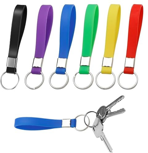 INBOLM Multi Pack of 6 Key Fob Key Ring Key Rings With Tags Key Fobs Key Lanyard Wristlet Keychain Key Rings for Car Keys Heavy Duty Identification Silicon Key Ring Loops Fob