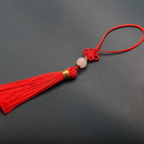 SYSUII 10 Stücke Mini Quasten,Handgemachte Seidige Quaste Schlüsselanhänger mit Perlen Lesezeichen Quaste Anhänger Kleinen Chinesischen Knoten für DIY Schmuck Ohrring Basteln Schlüsselanhänger -rot