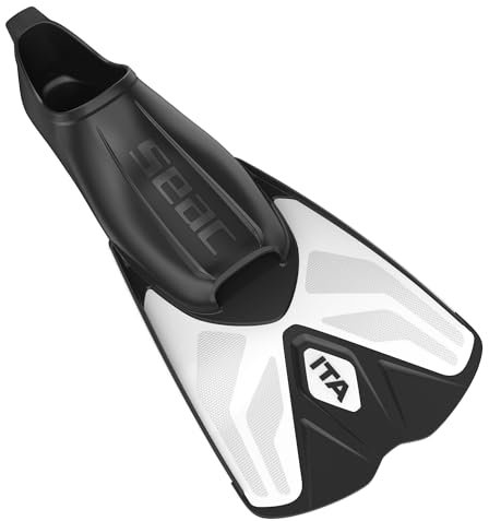 SEAC ITA, Palmes Courtes de Natation et d'apnée, légères et puissantes, pour Adultes et Enfants, Blanc, 46/47