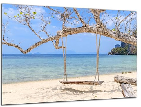 Munera Design - Bild 56x84 - Boho-Stil Hänge-Schaukel am Meer - Wand-Bilder Wohnzimmer