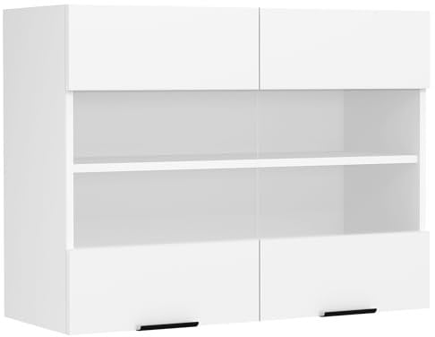 VCM Küchenschrank hängend | Maße ca. H. 60 x B. 80 x T. 31 cm | Hängeschrank mit Zwei Drehtüren | Küchenschrank mit Glas | Küchenmöbel – Fasola