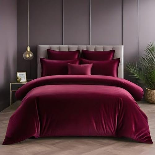 Cozyor Kuschel-Bettwäsche extra dick und weich Plüsch, robuster Reißverschluss Deckenbezug 135x200 cm, Kissenbezug 40x80 cm, 2 teilig, Bordeaux Berry