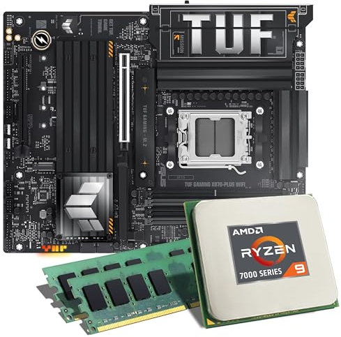 Mainboard Bundle | AMD Ryzen 9 7950X3D, 16x 4200 MHz, 32 GB DDR5-RAM, ASUS TUF Gaming X870-PLUS WiFi, 4X M.2 Port, PCIe 5.0 x16, USB 3.2 Gen2x2 | Tuning Kit | CSL PC Aufrüstkit