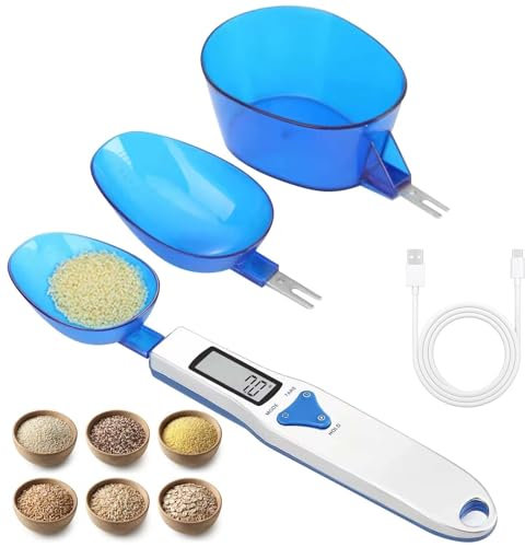 Bilancia a cucchiaio, precisione 0,1 g, con display LCD, 500 g, bilancia digitale da cucina con 3 misurini rimovibili, bilancia fine per spezie, latte in polvere