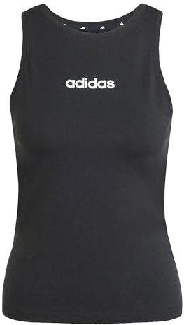 adidas Women's Essentials LINEAR Slim Cotton Tank, Black/White, XXS