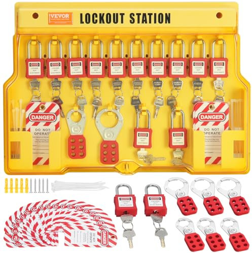 VEVOR BD-B102, 60 PCS Safety Tagout Includes Padlocks, Hasps, Tags, Nylon Ties, Expansion Kit, and Lockout Station Board, for Industrial, Electric Power, RED