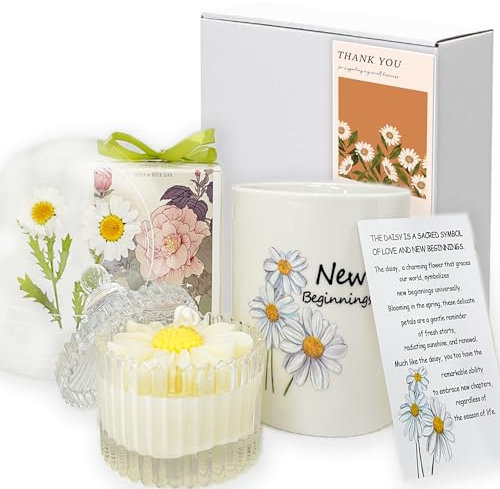 Beginnings Box Gifts for Women - Daisy Mug, Candle Gifts for Housewarming, New Home, Promotion, New Job, Relationship, Retirement, Coworker, Break Up