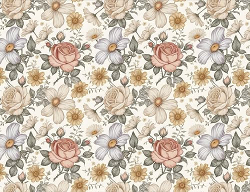 UNIK Nordic Vliestapete, BxH 400x250 cm, Vintage Blüten, Tapete Florale Blumen Kunst, Fototapete Baby- und Kinderzimmer, XXL Kindertapete in hellen Aquarell Farben, Wandtapete Flower, Made in Germany