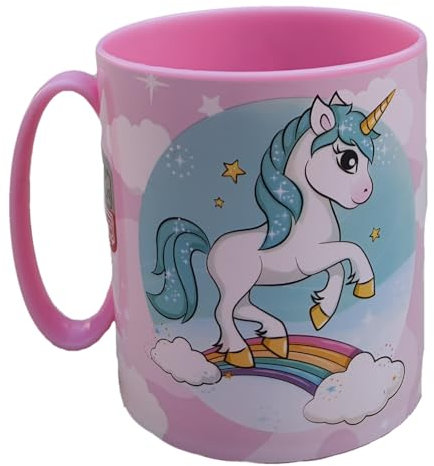 CARTOON Tazza in plastica riutilizzabile adatta al microonde BPA Free capacità 350 ml tazza per bambini (Unicorno (1))