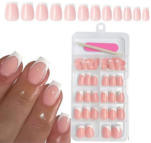 Goiern Lot de 120 faux ongles courts en forme de boîte à ongles - Ballerine courte - Gel acrylique brillant - Ongles sobres artificiels