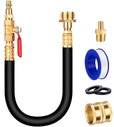 WINAMOO Lead-Free Brass 17 RV Winterizing Kit, Water Line Blowout Fitting Adapter with Shut Off Valve&Air Compressor Quick Plug, Sprinkler Winterize System for RV,Camper,Motorhome,Garden Hose Faucet