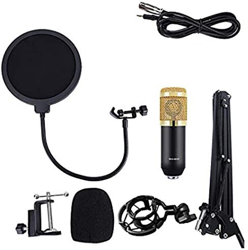 AKALNNB Live Microphone Accessory, Effects V8 Soundcard Combo, DJ Mixer with 12 Background Sounds, 2-Channel Audio Interface, Double Pop Filter for Lab Recording A