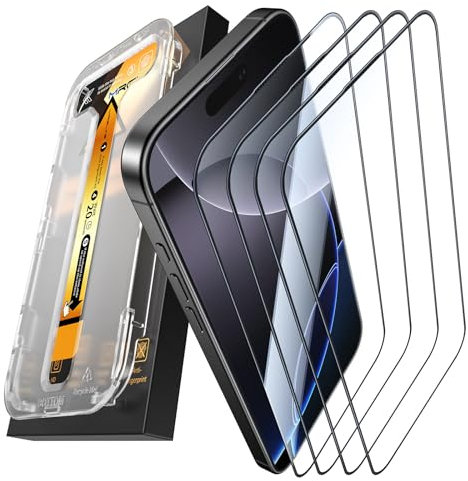 MRGLAS für iPhone 16 Pro für Panzerglas [Automatisches Kalibrierungs-Kit] [Full Screen] [TOP Bruchsicherheit Folie] [Null Blase] [Anti-Fingerabdruck] für iPhone 16 Pro 9H+ Glas Schutzfolie, 4 Stück