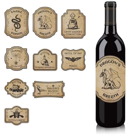 36pcs Halloween Wine Bottle Labels - 9 Styles Vintage Labels Stickers, Waterproof for Soda Cans, Beer Bottle, Laptop, Party Favor