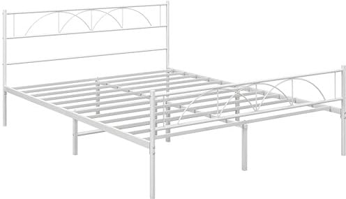 HOMCOM Cama Doble 135x190 cm Estructura de Cama Somier con Cabecera Listones de Acero y Espacio de Almacenamiento Debajo Carga 330 kg Blanco