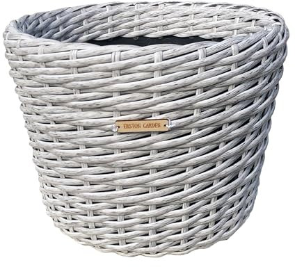 ERSTON GARDEN Rattan Round Plant Pot | Wicker Basket Pots For Plants | Outdoor Planters | Indoor Plant Pot | Plastic Basket | Large Wicker Basket (White Birch, Medium)