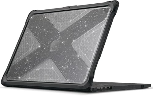 Fintie Hülle Kompatibel mit MacBook Air 15 M5 M4 M3 M2 (2026-2023) | A3448 A3241 A3114 A2941, Ganzkörper-Rugged Hybrid Schutzhülle TPU Stoßstange Case, Transparent(Glitzer)