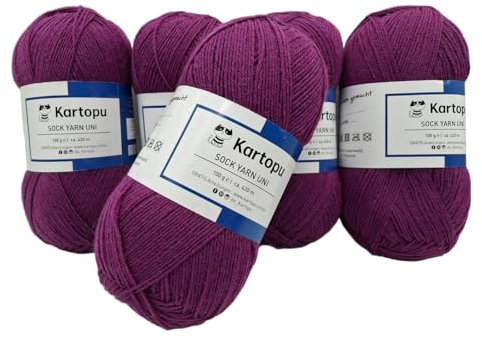 Sockenwolle Strumpfwolle einfarbig 4 fädig - 5x100gr Sparset - Strumpfwolle ist filzfrei und maschinenwaschbar, Lauflänge per Knaul 420m / 100gr - Farbe: (grapfruit)