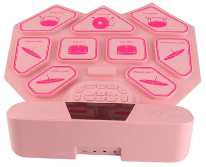 Buntes Elektronisches Schlagzeug-Set, 9 Pads, Lichter, Tragbar, Handroll-Drum-Set für Anfänger, Jugendliche, Kinder, Silikon-Übungspad-Trommelstock (PINK)