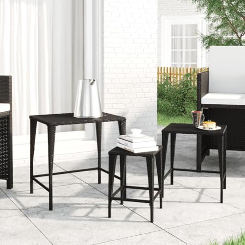 Myheimly Garten-Satztische 3 STK. Schwarz Poly Rattan