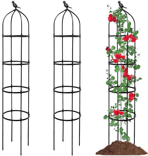 TIKTALK 2pcs Rankhilfe Obelisk, 175 cm hoch, rankhilfen für kletterpflanzen, Schwarz Metall Rankhilfe für Rosen,gurken,Tomaten,Höhenverstellbar
