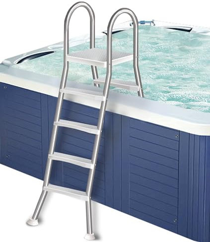 Errzom 4 Stufen Schwimmbad Sicherheitsleiter Anti-Rutsch-Pool-Treppe Stufen, 135cm Poolleiter für oberirdische Pools mit großer Plattform, Einstieg/Ausstieg Pool Treppe für Freibad, Swim Gym