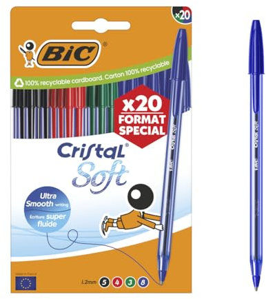 BIC Cristal Soft Bolígrafos de Punta Media (1,2 mm) Set Formato Especial - Colores Surtidos, Pack de 20