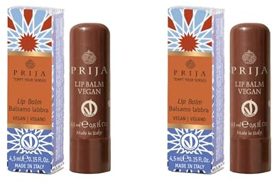 Prija Vegan Lip Balm with Jojoba Oil Shea Butter and Sunflower 2x 4.5ml | Pampers Your Lips Naturally with Jojoba Oil, Shea Butter and Sunflower Wax. Softens and Protects Dry Lips.