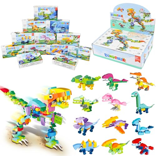 Ulikey Gadget Feste Compleanno Bambini, Set di 12 Mini Blocchi Costruzione Animali Mattoni Giocattoli, Regalini Fine Festa Compleanno Bambini Regalo Festa (Dinosauri-B)