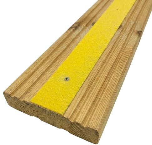 GreenTec 5pk 600mm Yellow GRP Anti-Slip Decking Strips | 3mm thick, 50mm wide pre-drilled GRP strips for decking, steps and ramps, with fixings included for outdoor grip.