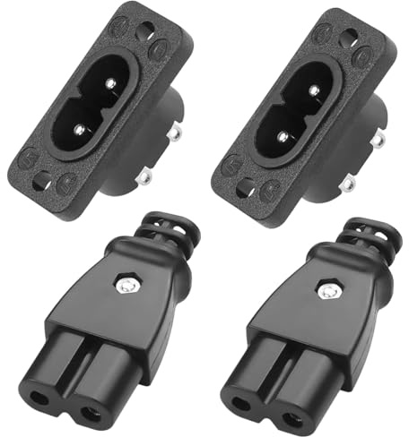 MejaRizon 4 Stück IEC320 C8 C7 2-poliger Stecker und Buchse, IEC Einlass Modul Leistung Verbinder Steckdose Gerade 250V AC 2,5A Gerätestecker, C8 Stecker Kaltgerätebuchse, C7 2-polige Stecker