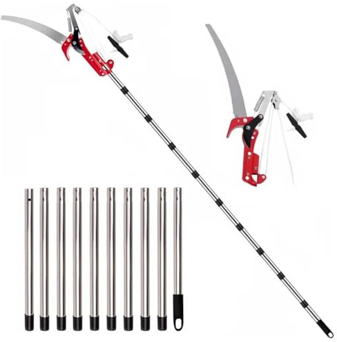 NEWFUN Teleskop Astsäge, Hochentaster Manuell,Baumsäge, 82-448cm Leichte Teleskop-Baumsäge aus Edelstahl 2 In 1,Schneiden Dichter Bäume und Sträucher ohne Leiter,Manuell Baumschere für Hohe Äste