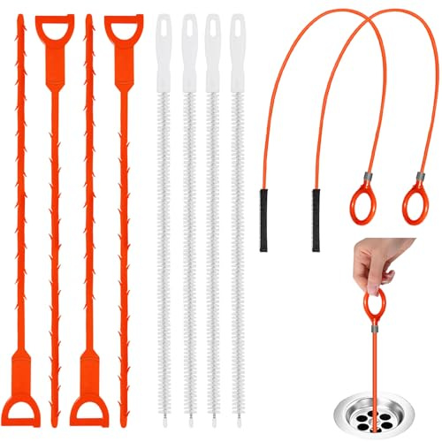 Abflussreiniger Spirale, 10 Stück 60/64/81cm Rohrreinigungsspirale Sticks, Spirale Abfluss Rohrreinigung Bürste, Abflussreiniger Sticks und Haarfänger für Badewanne Abwasserkanäle Waschbecken