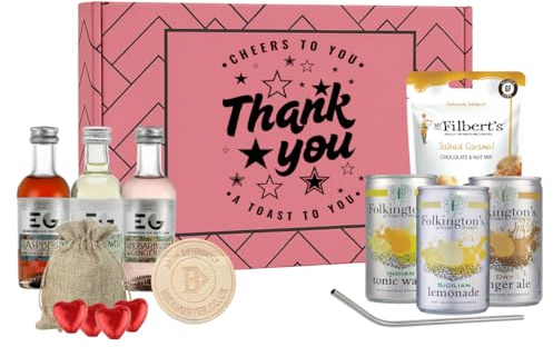 Edinburgh Gin Thank You Gift Set – 3 x 50ml Gin Liqueurs, 3 x Mixers & Mr Filbert’s Snacks | Premium Gin Tasting Gift Box | Alcohol Gift for Him or Her