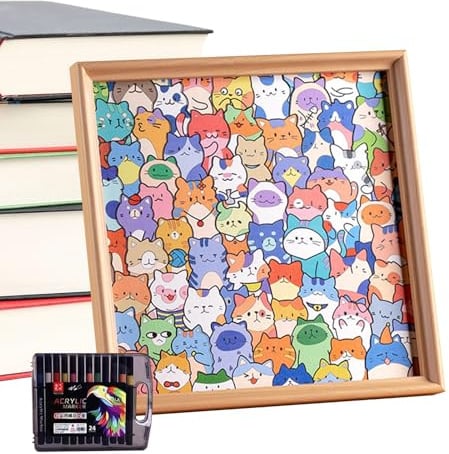 Rrlihjgu Für Kinder - Handbemalbare Dekoration | 2-in-1 Holzpuzzle Katze Bilderrahmen | für Café, Zuhause, Tisch, Kamin,