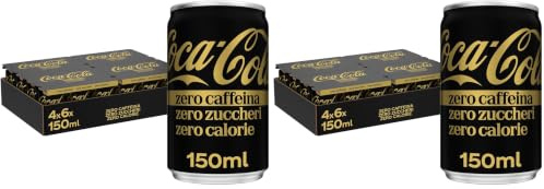 Coca-Cola Zero Zuccheri Zero Caffeina, Tutto il Gusto della Formula Coca-Cola Senza Calorie e Senza Caffeina, Lattina 100% riciclabile - 24 Lattine da 150 ml (Confezione da 2)