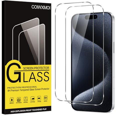Coiwxmoi Lot de 2 Verre Trempé pour iPhone 15 Pro, Film Protection Écran, 9H Dureté Anti-Rayures Sans Bulles Facile à Installer 0,33mm HD Ultra Transparent Protecteur Vitre