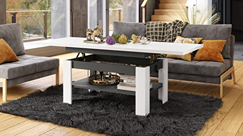 designimpex Rio Couchtisch ausziehbar höhenverstellbar 130/170 cm in Weiß Matt/Anthrazit Matt modern Ablage Wohnzimmertisch Esstisch Beistelltisch Sofatisch Couch Tisch Living Room Table Wohnzimmer