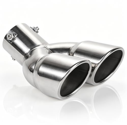 EFUTURETIME Auspuffblende Doppelrohr 63mm, Edelstahl, für 35-58mm Rohre | Universell Auspuffblenden Verstellbar Schräg geschnitten, gebogen, Silber