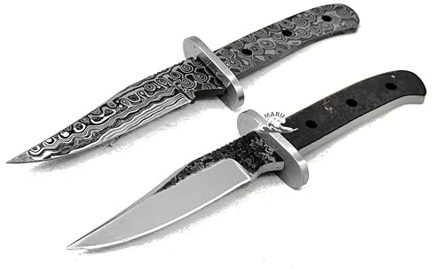 M. Zille 2 Lama In Acciaio Damasco & Balestra Blank Blade per Coltello Fai da Te Grezzo Lama Fissa Coltelli