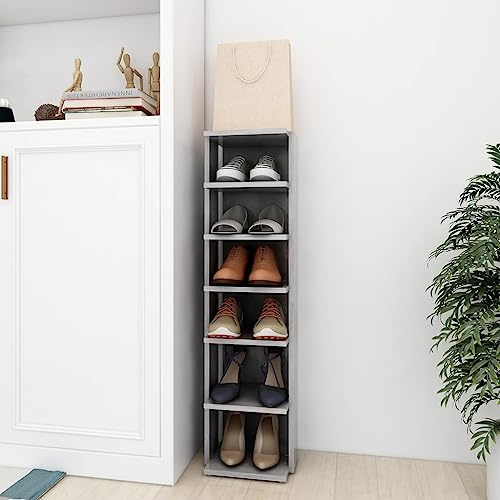 Armario para zapateros, color gris hormigón, 27,5 x 27 x 102 cm, de madera, armario alto estrecho con 6 compartimentos y espacio para esquinas estrechas como debajo de las escaleras, almacenamiento