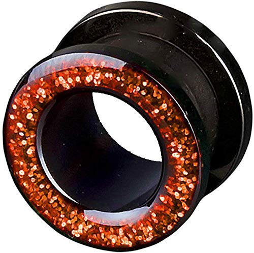 viva-adorno 1 Stück Flesh Tunnel Acryl Glitzerdesign zum Schrauben Z2c, Größe: 12mm, Bernstein Orange