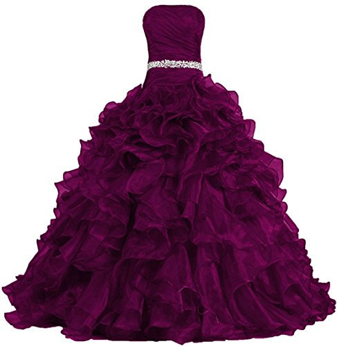 Zorayi Donne Lunghe Senza Spalline Pieghe Organza Abito Da Sera Vestito Da Festa Occasioni, Fucsia, 66