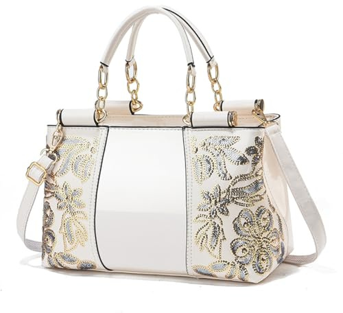 NICOLE&DORIS Handtasche Damen Schultertasche Mode Frauen Umhängetasche Lackleder Handtasche Damen Shopper Taschen Elegant Beige