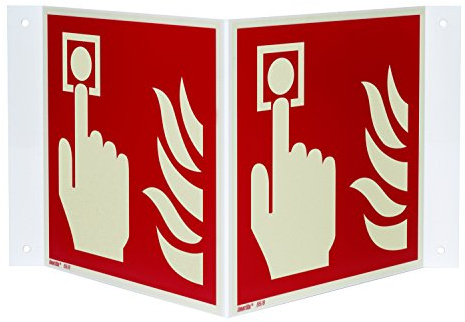 Brandmelder Nasenschild/Winkelschild 200 x 200 mm – Hart-PVC, langnachleuchtend 55/8 mcd DIN 67510 Leuchtklasse B, ISO 7010 F005 & ASR A1.3 – Brandschutzzeichen, Made in Germany
