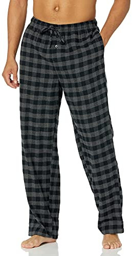 Amazon Essentials Pantalon de Pyjama Respirant en Flanelle (Disponible en Grandes Tailles et Grandes Longueurs) Homme, Gris Noir Carreaux Lainés, M