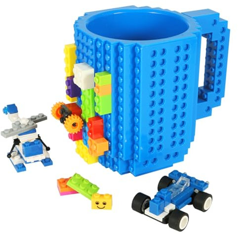 Lumsburry Build-on Bricks Tassen Becher, Kreative DIY Kaffeetasse Baustein Kaffee Tee Trinken Spa? Trinken Geschenk (Blau)