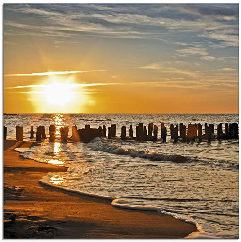 ARTland Wanddeko Glasbilder Wandbild Glas Bild einteilig 40x40 cm Quadratisch Strand Meer Küste Sonnenuntergang Natur Landschaft Nordsee Maritim T3ZU