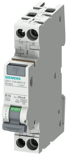 Siemens 5SV13166KK10 FI/LS kompakt RCBO 1P+N 6kA TypA 30mA B10 230V, Fehlerstrom- und Überlastschutz in 1TE (50% Platzersparnis)